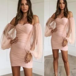 Vestito Donna Tubino Scollo Barca Manica Sbuffo