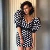 Vestito Donna Scollo V Pois Spalle Sbuffo