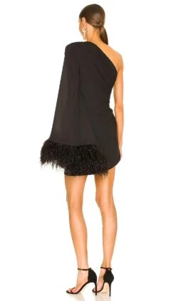 Vestito Donna Tubino Mono Spalla Campana Piume Scollo Trasversale Elegante Sensuale -Lindavi Negozio victornop