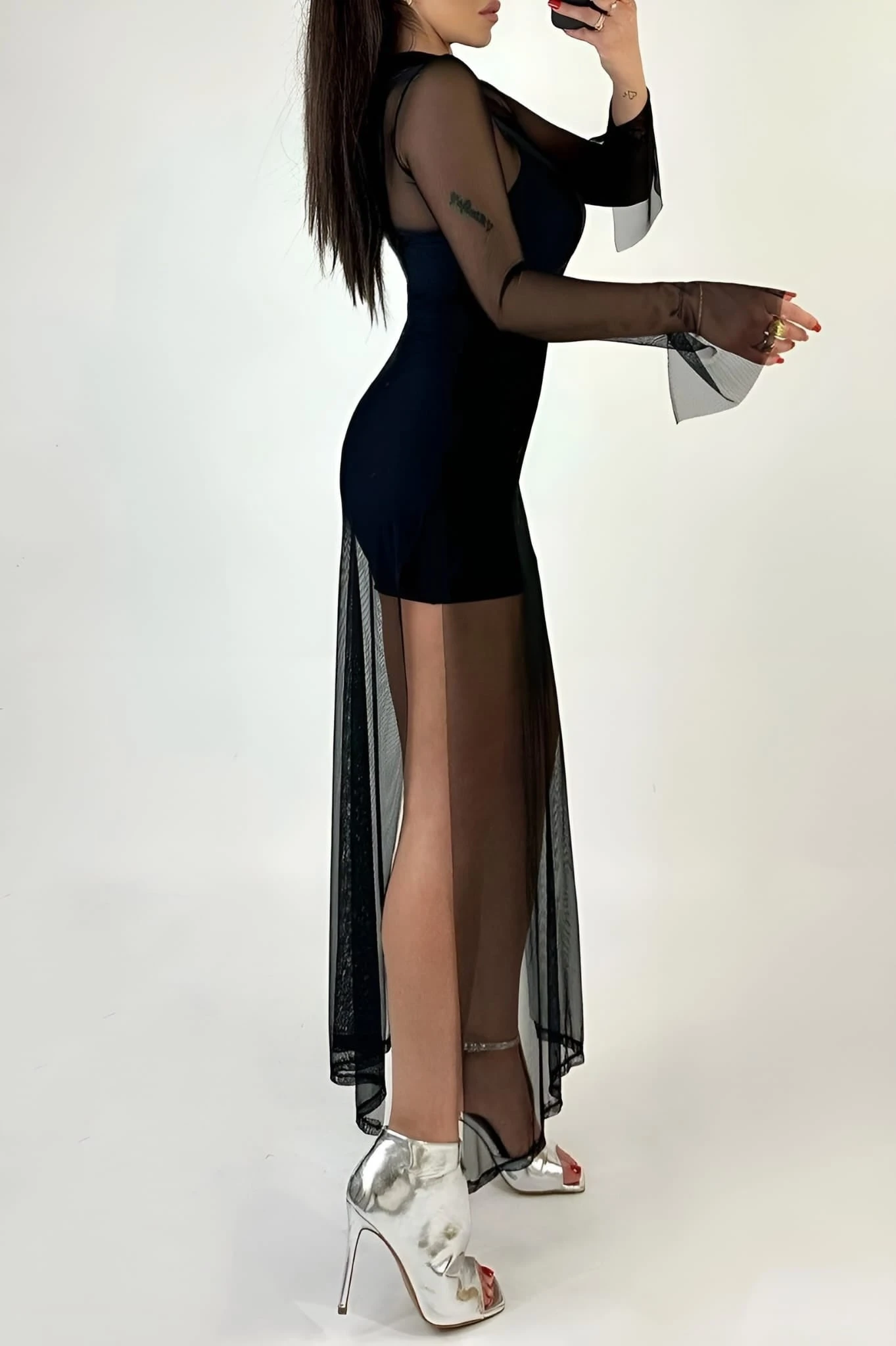 VICTOR Abito Donna Lungo Spacco Velato Vestito Bretelle Scollo Cuore Elegante 2 VICTOR Abito Donna Lungo Spacco Velato Vestito Bretelle Scollo Cuore Elegante - immagine 2