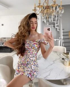 Vestito Donna Tubino Scollo Barca Fiori Elegante